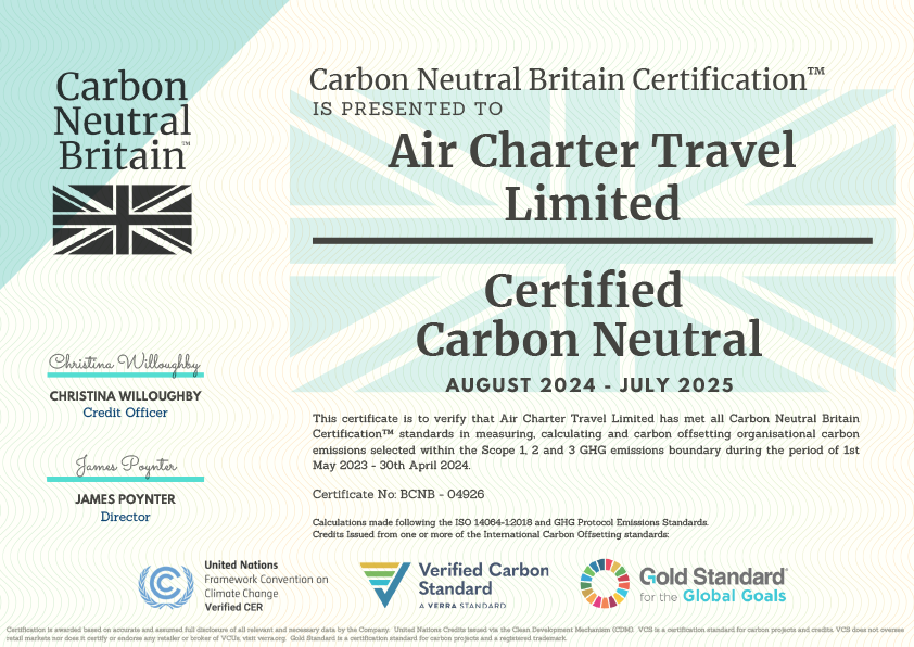 Carbon Neutral Certification - Air Charter Travel Limited